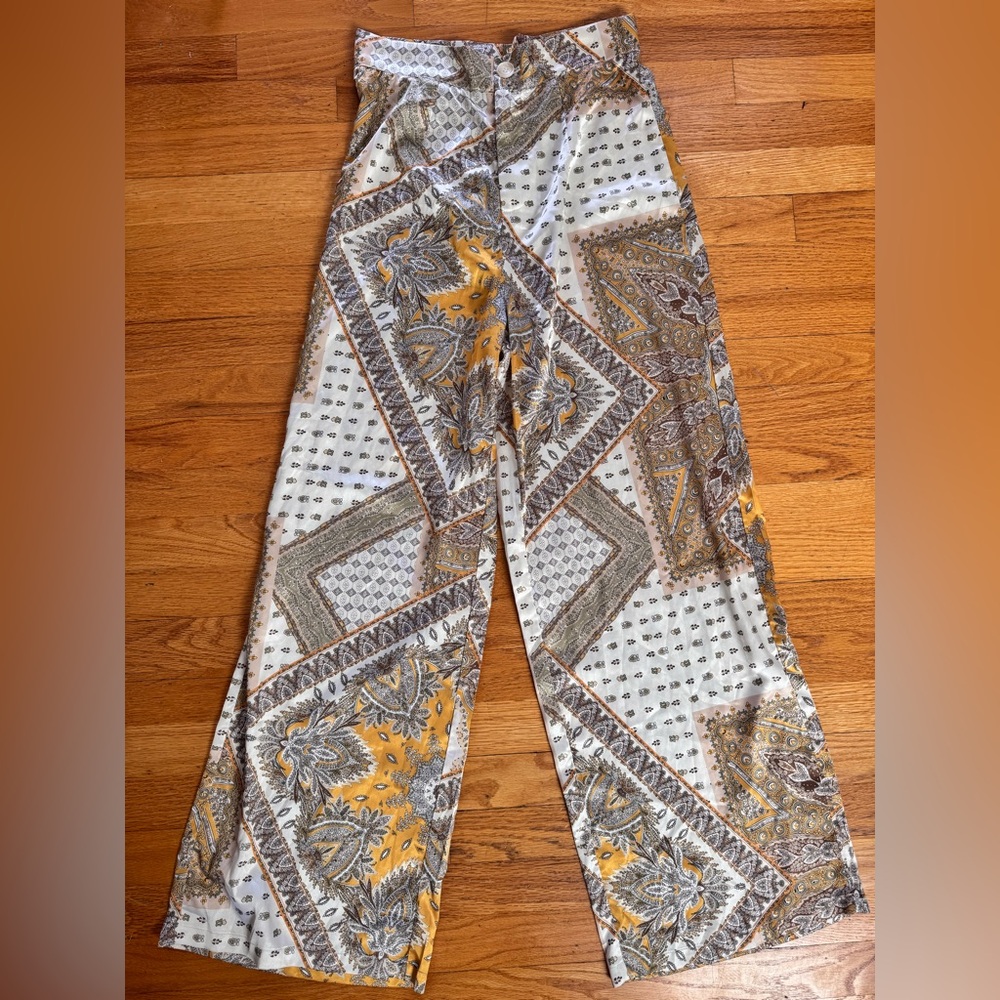Cider Boho Paisley Print Wide Leg Silk Trousers Women’s M - Picture 3 of 7